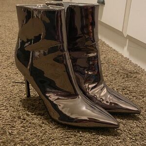 Shiny Silver Heeled Ankle Boots